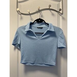 Baby Blue Cropped Polo Short Sleeve Top